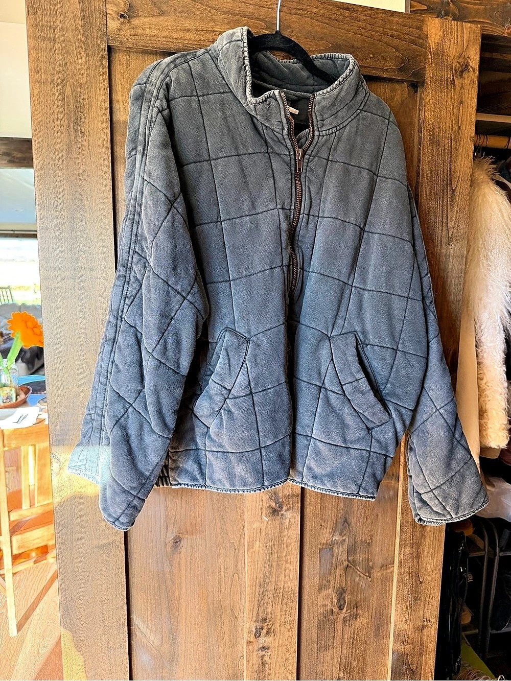 Free Quilted Checkered Jacket in Gray/Black Size large